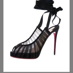 Christian Louboutin Black Mesh Ankle Wrap Heels pump